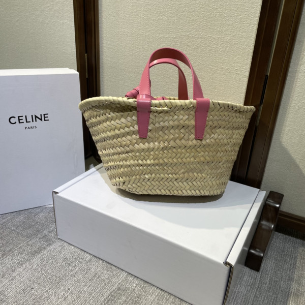 CELIN* TRIOMPHE CELIN* CLASSIC PANIER IN PALM LEAVES AND CALFSKIN